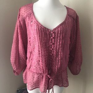 KIMCHI BLUE blush pink 3/4 sheer blouse Sz M